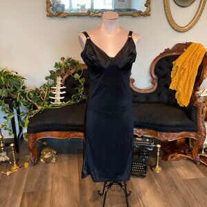 Vintage Liquid Satin Shapewear Slip Dress Lingerie Sleeveless Size 40C Black